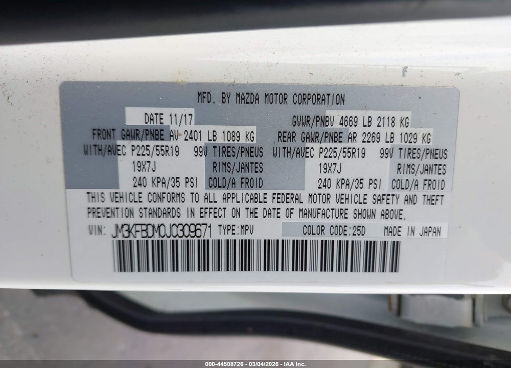 2018 MAZDA CX-5 GRAND TOURING VIN: JM3KFBDM0J0309671