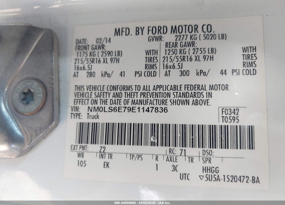 2014 FORD TRANSIT CONNECT XL VIN: NM0LS6E79E1147836