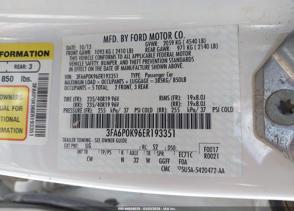 2014 FORD FUSION TITANIUM VIN: 3FA6P0K96ER193351