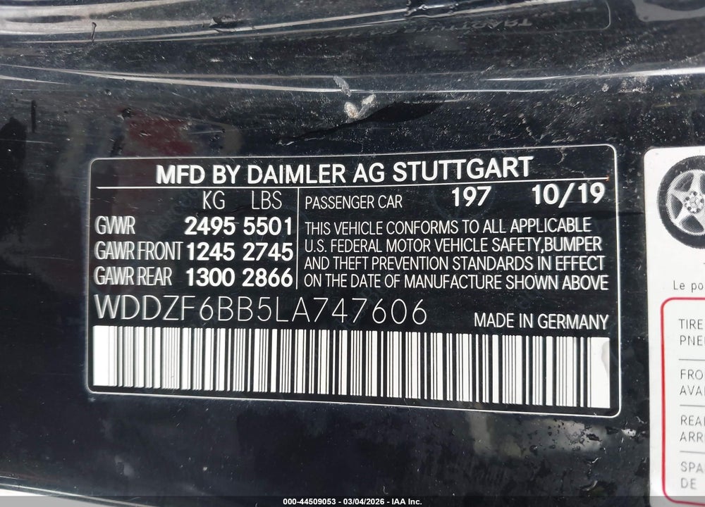 2020 MERCEDES-BENZ AMG E 53 4MATIC VIN: WDDZF6BB5LA747606