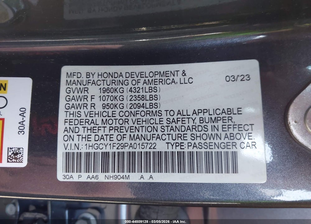 2023 HONDA ACCORD LX VIN: 1HGCY1F29PA015722