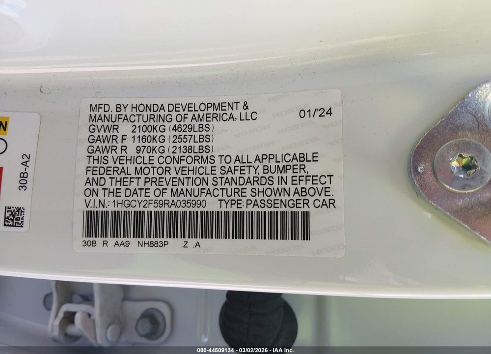 2024 HONDA ACCORD HYBRID SPORT VIN: 1HGCY2F59RA035990