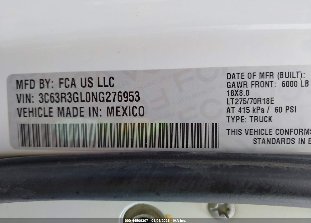 2022 RAM 3500 TRADESMAN  4X4 8' BOX VIN: 3C63R3GL0NG276953