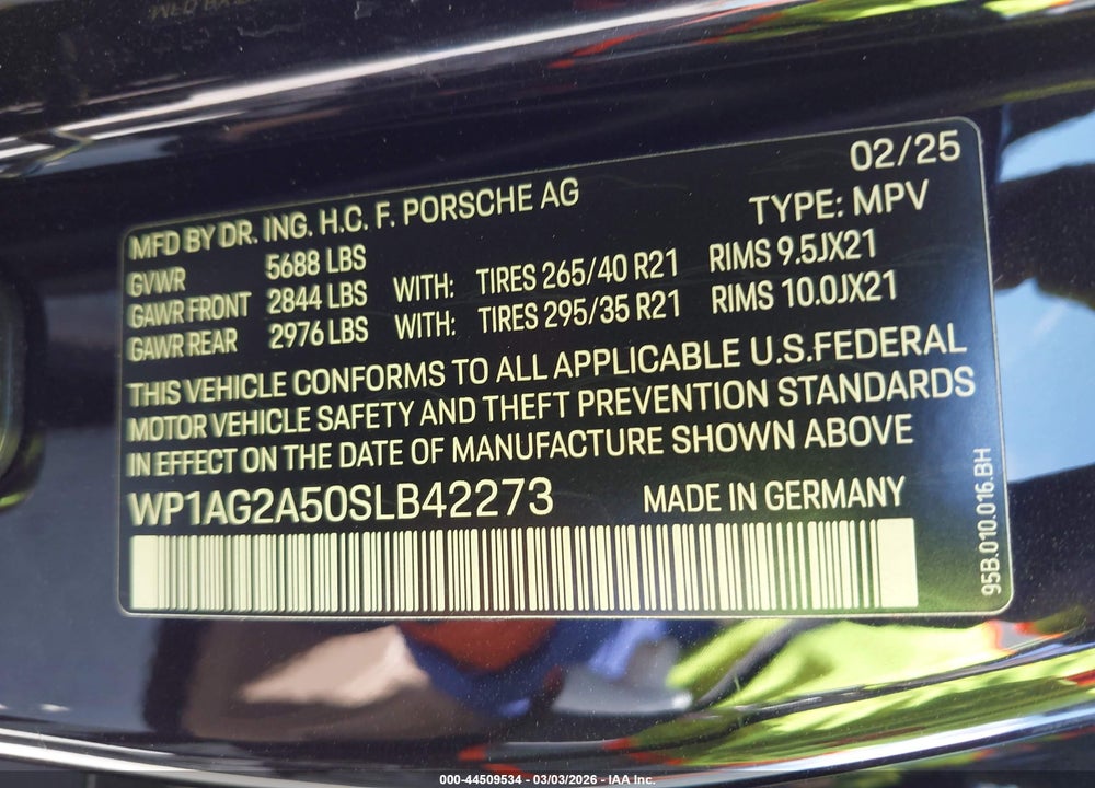 2025 PORSCHE MACAN S VIN: WP1AG2A50SLB42273