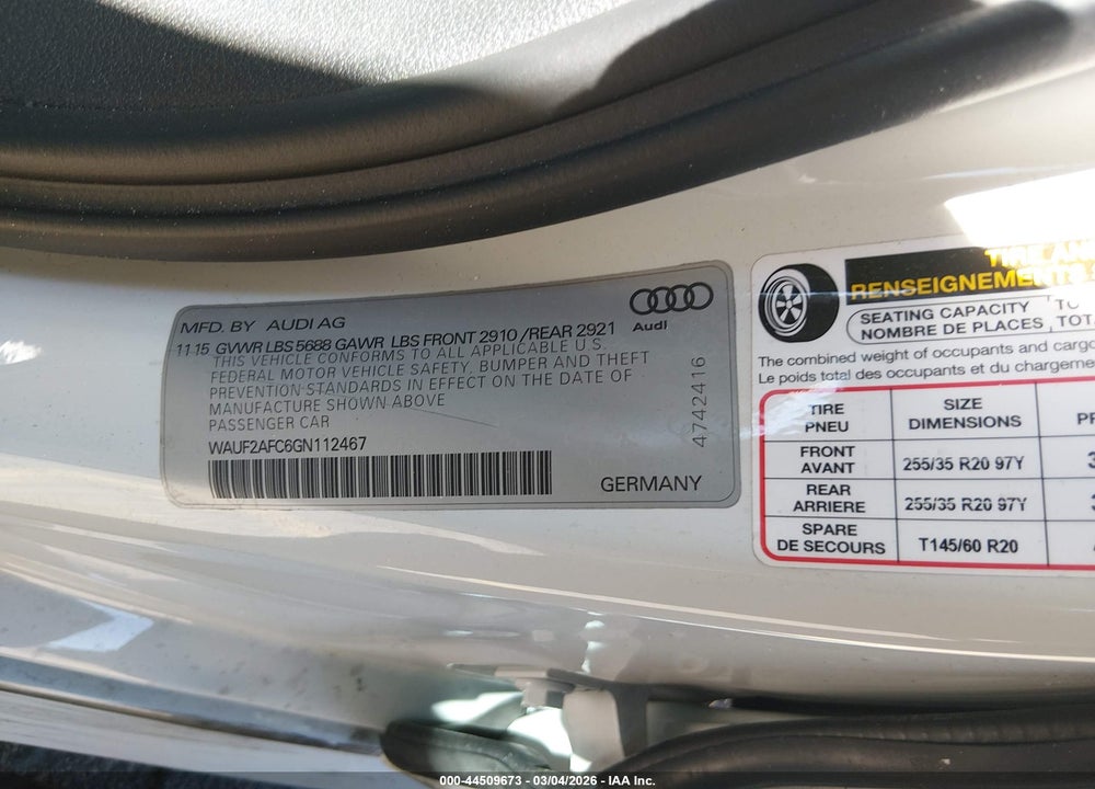 2016 AUDI S6 4.0T PREMIUM PLUS VIN: WAUF2AFC6GN112467