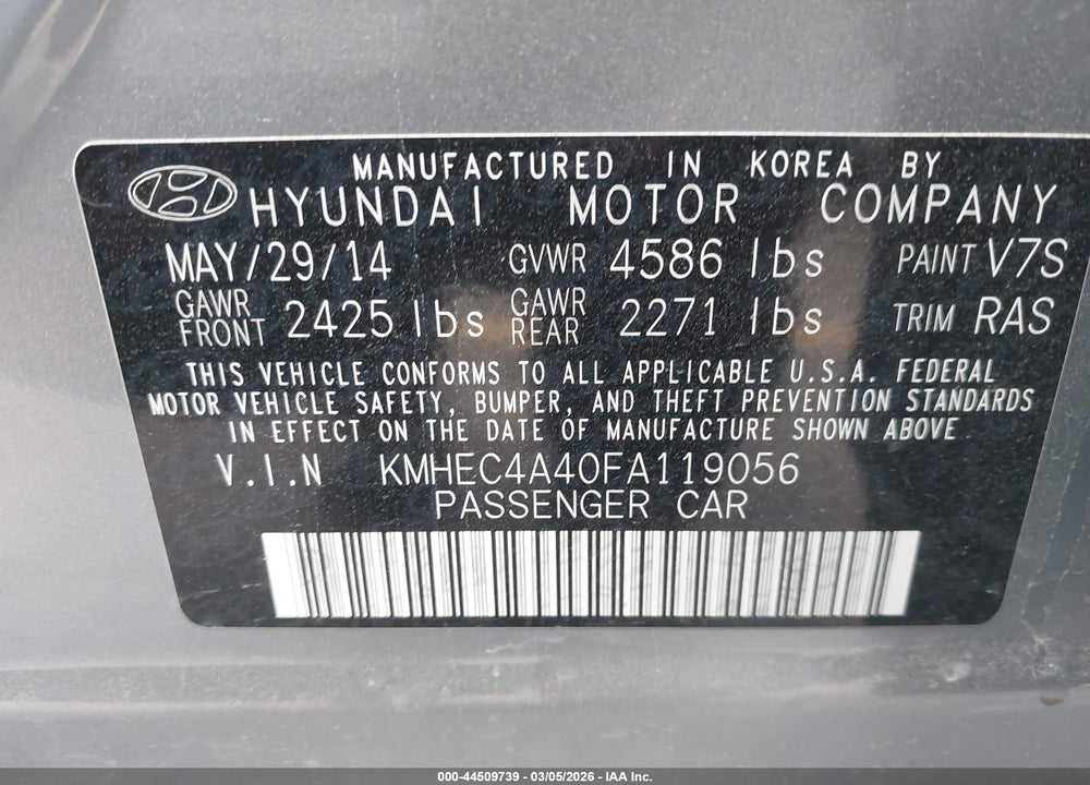 2015 HYUNDAI SONATA HYBRID VIN: KMHEC4A40FA119056
