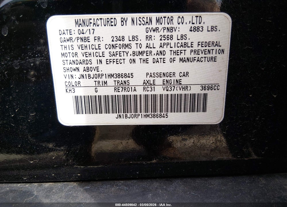 2017 INFINITI QX50 VIN: JN1BJ0RP1HM386845