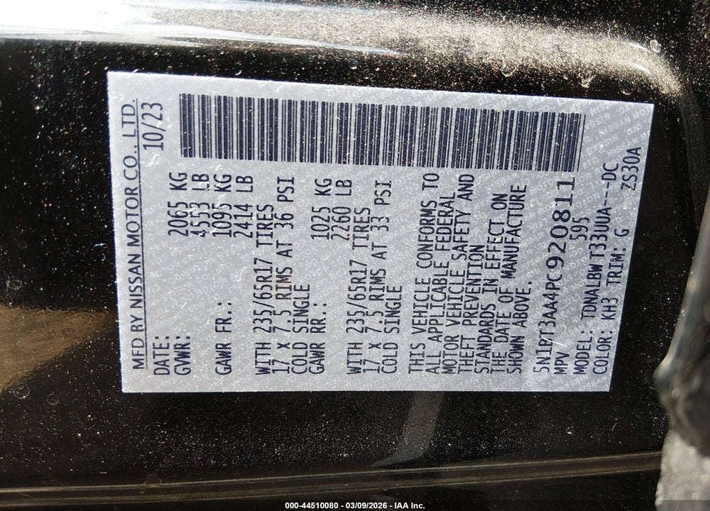 2023 NISSAN ROGUE S FWD VIN: 5N1BT3AA4PC920811