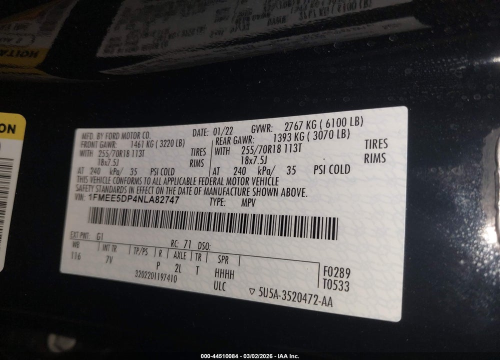 2022 FORD BRONCO OUTER BANKS VIN: 1FMEE5DP4NLA82747