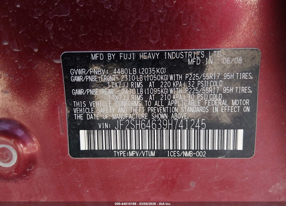 2009 SUBARU FORESTER 2.5X LIMITED VIN: JF2SH64639H741245