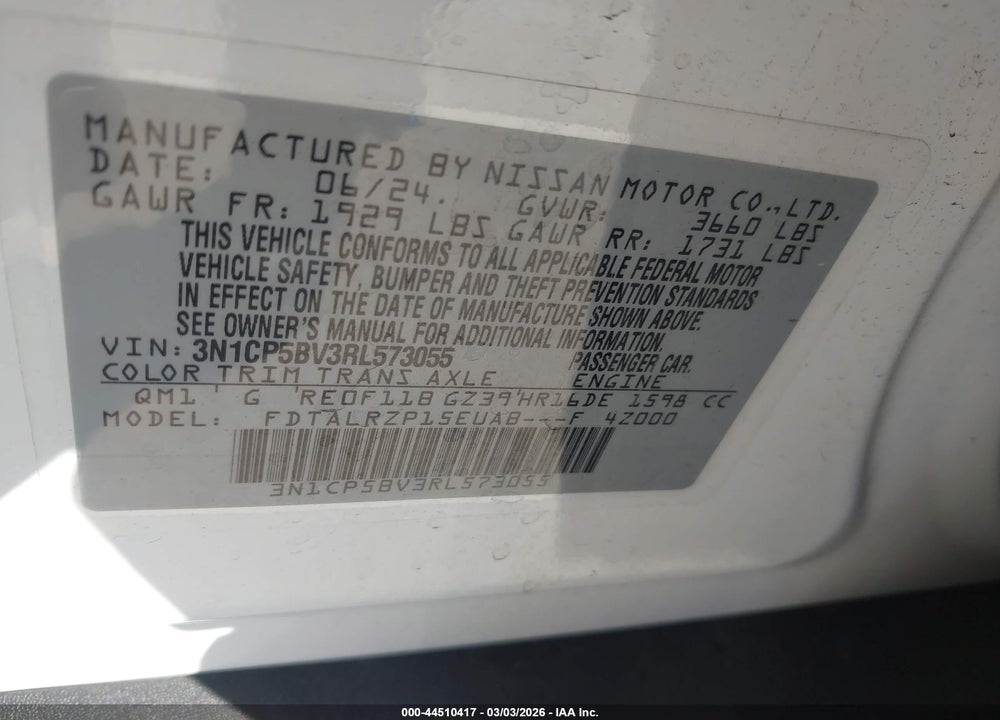 2024 NISSAN KICKS S XTRONIC CVT VIN: 3N1CP5BV3RL573055