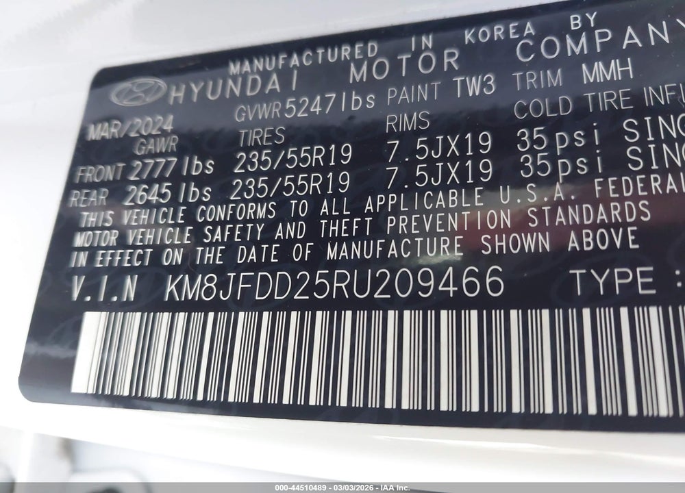 2024 HYUNDAI TUCSON PLUG-IN HYBRID LIMITED VIN: KM8JFDD25RU209466