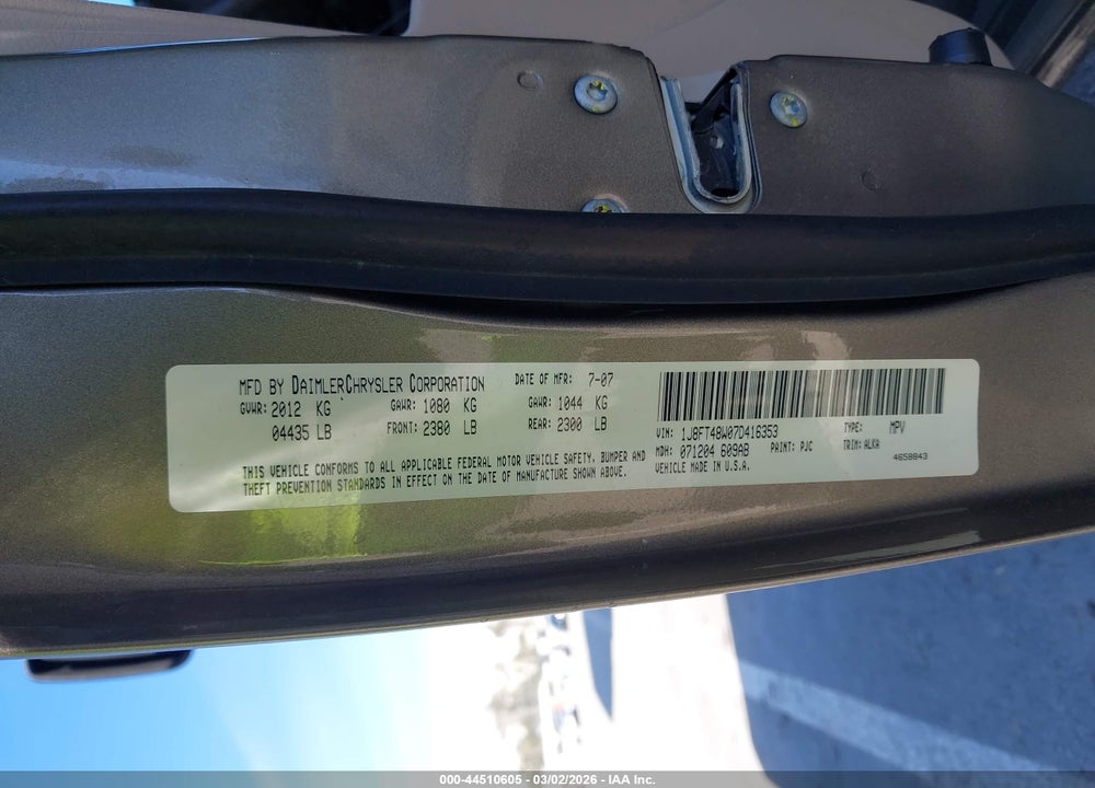 2007 JEEP PATRIOT LIMITED VIN: 1J8FT48W07D416353