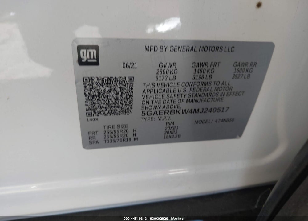 2021 BUICK ENCLAVE FWD ESSENCE VIN: 5GAERBKW4MJ240517