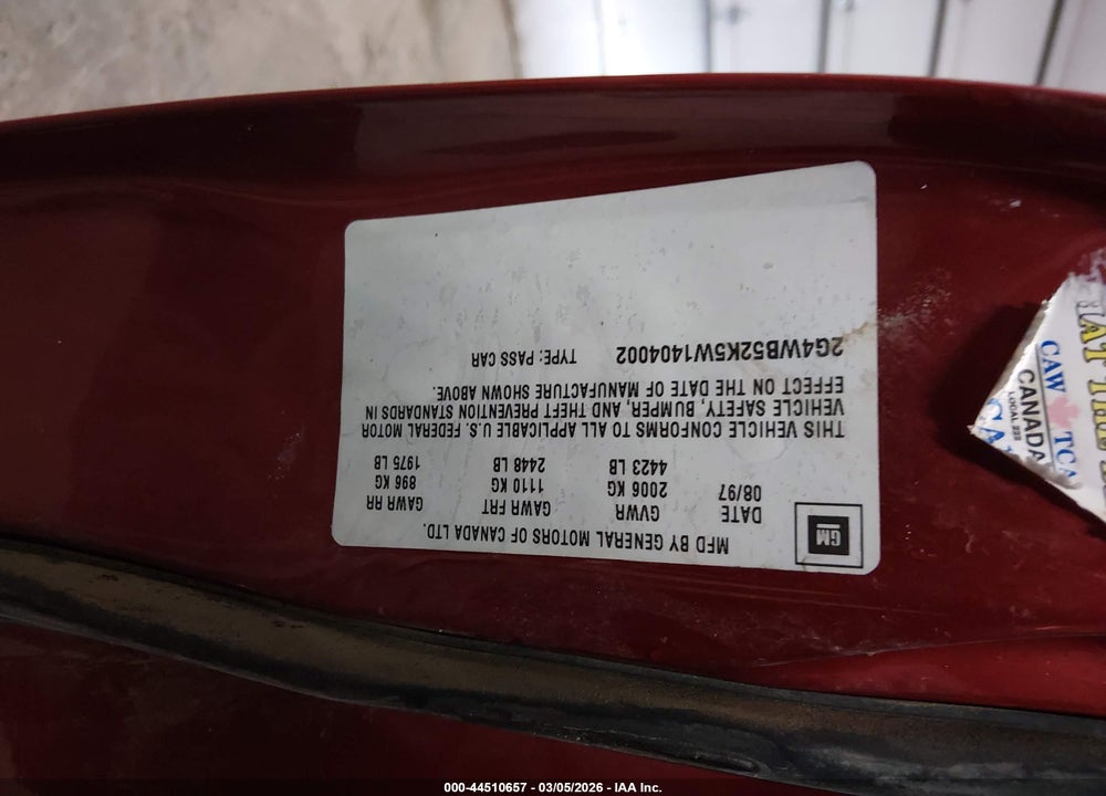 1998 BUICK REGAL LS VIN: 2G4WB52K5W1404002