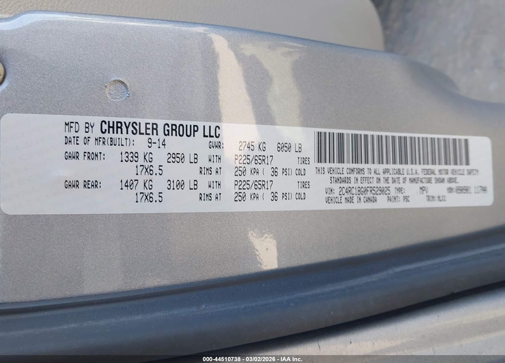 2015 CHRYSLER TOWN & COUNTRY TOURING VIN: 2C4RC1BG0FR529025