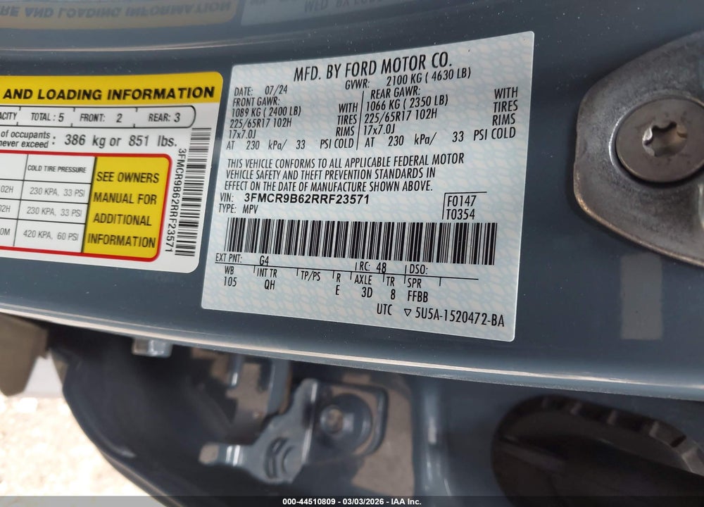 2024 FORD BRONCO SPORT BIG BEND VIN: 3FMCR9B62RRF23571