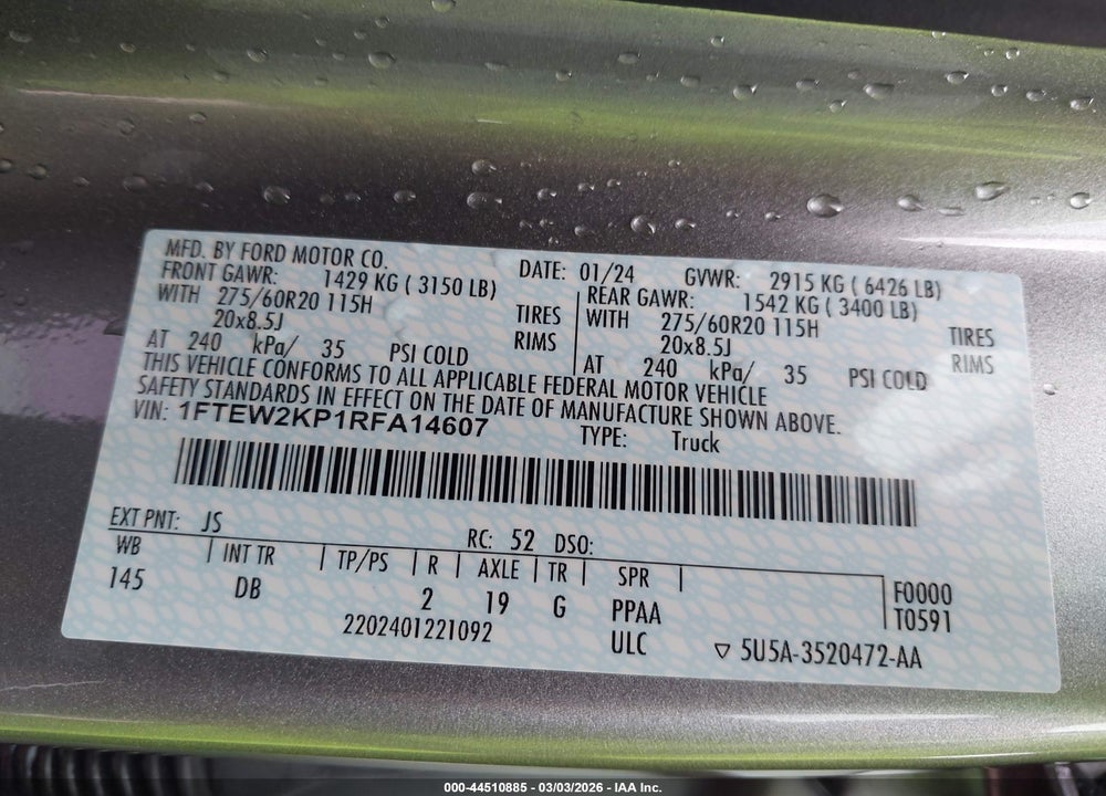 2024 FORD F-150 STX VIN: 1FTEW2KP1RFA14607