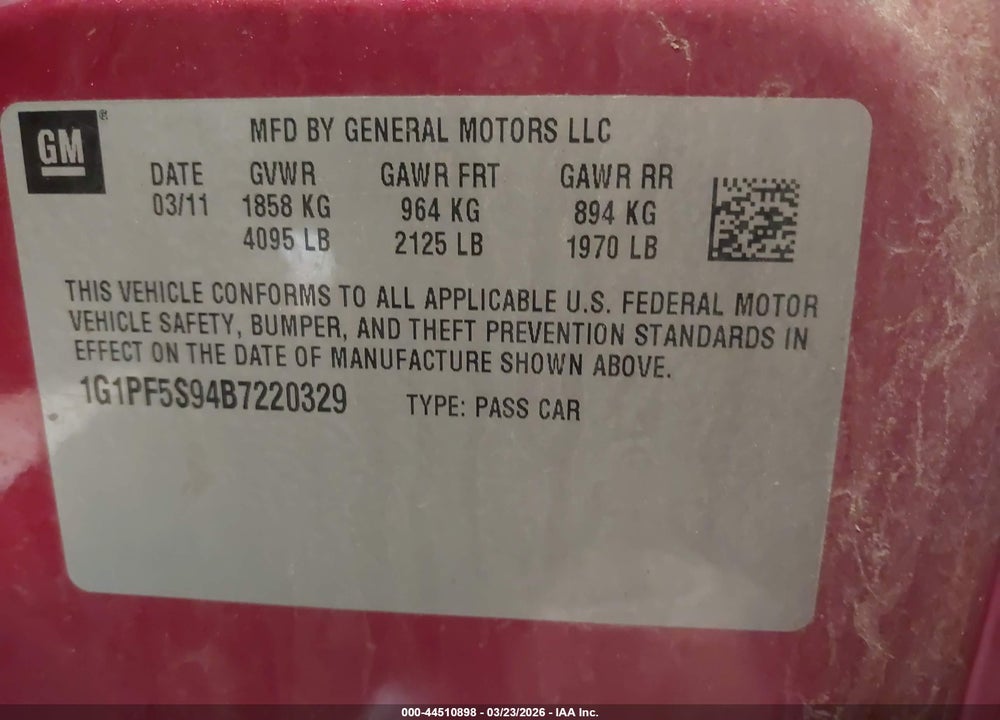2011 CHEVROLET CRUZE 1LT VIN: 1G1PF5S94B7220329