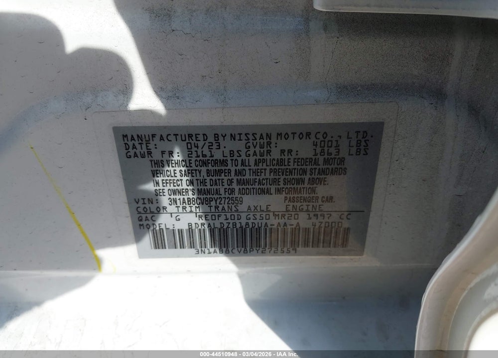 2023 NISSAN SENTRA SV XTRONIC CVT VIN: 3N1AB8CV8PY272559