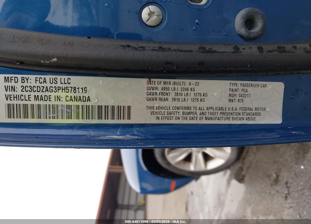 2023 DODGE CHALLENGER SXT VIN: 2C3CDZAG3PH578119