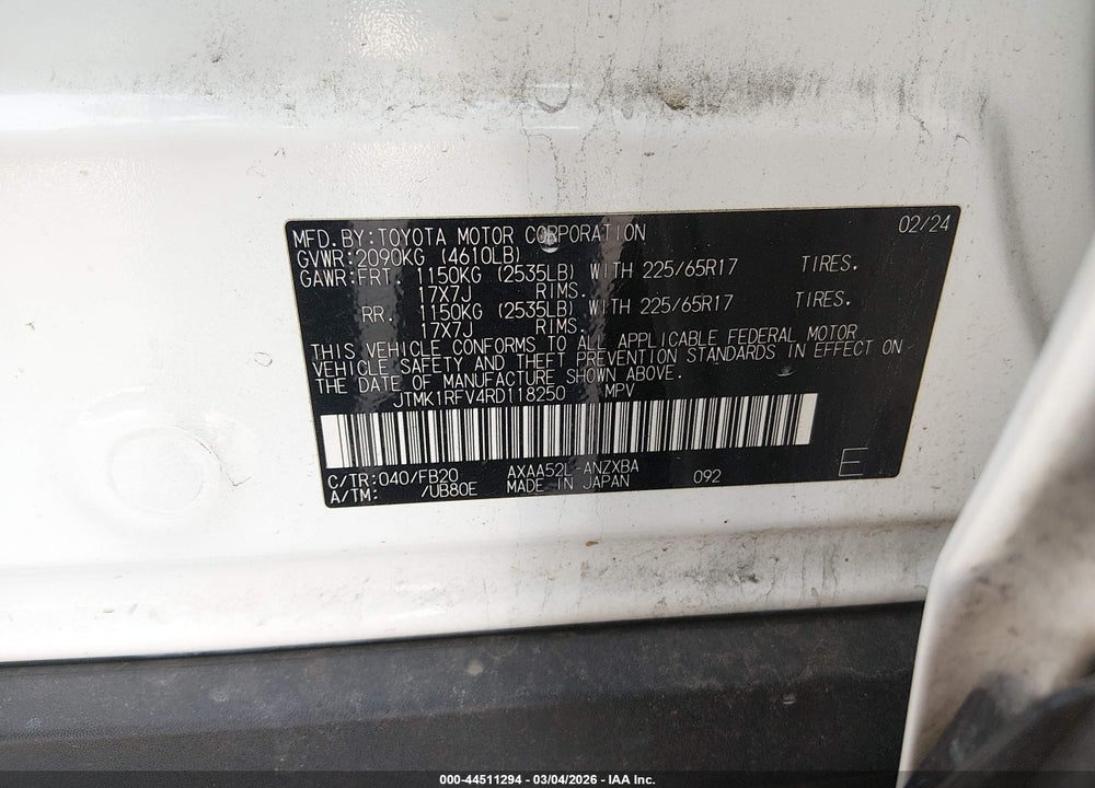 2024 TOYOTA RAV4 LE VIN: JTMK1RFV4RD118250
