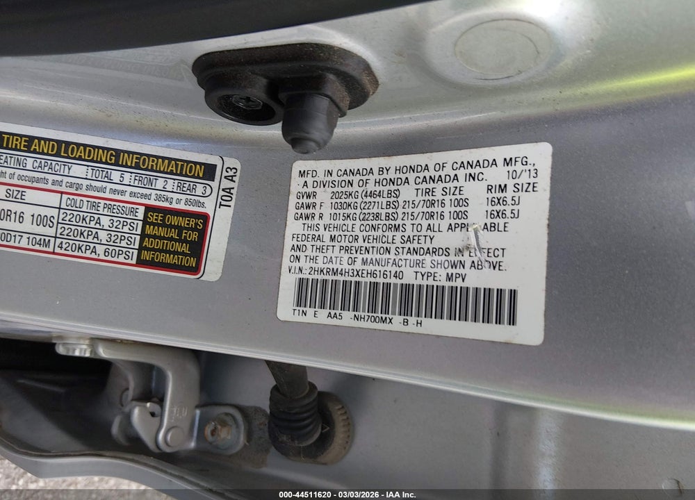 2014 HONDA CR-V LX VIN: 2HKRM4H3XEH616140