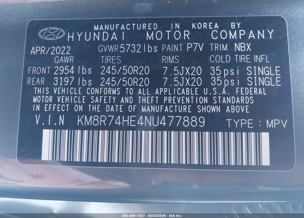 2022 HYUNDAI PALISADE CALLIGRAPHY VIN: KM8R74HE4NU477889