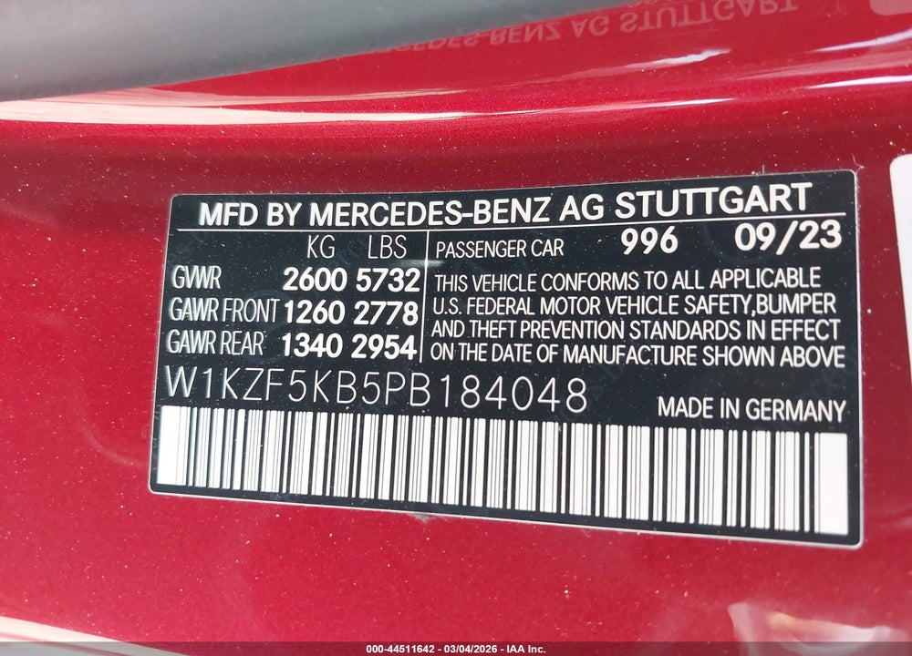 2023 MERCEDES-BENZ E 450 4MATIC VIN: W1KZF5KB5PB184048