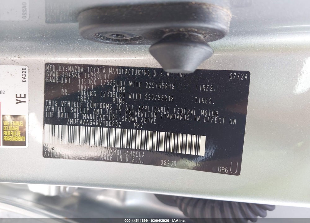 2024 TOYOTA COROLLA CROSS XLE VIN: 7MUEAAAG4RV100882