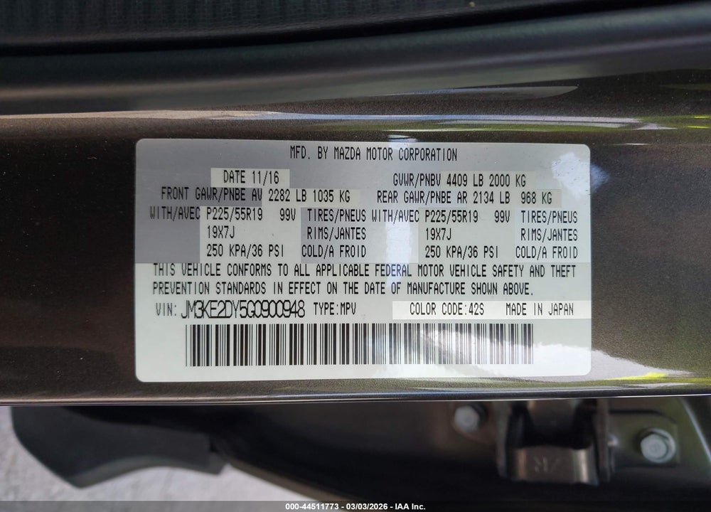 2016 MAZDA CX-5 GRAND TOURING VIN: JM3KE2DY5G0900948