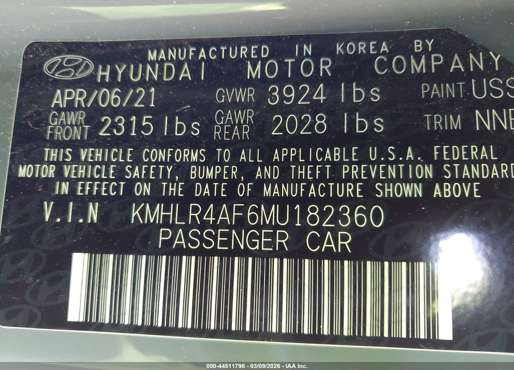 2021 HYUNDAI ELANTRA N LINE VIN: KMHLR4AF6MU182360