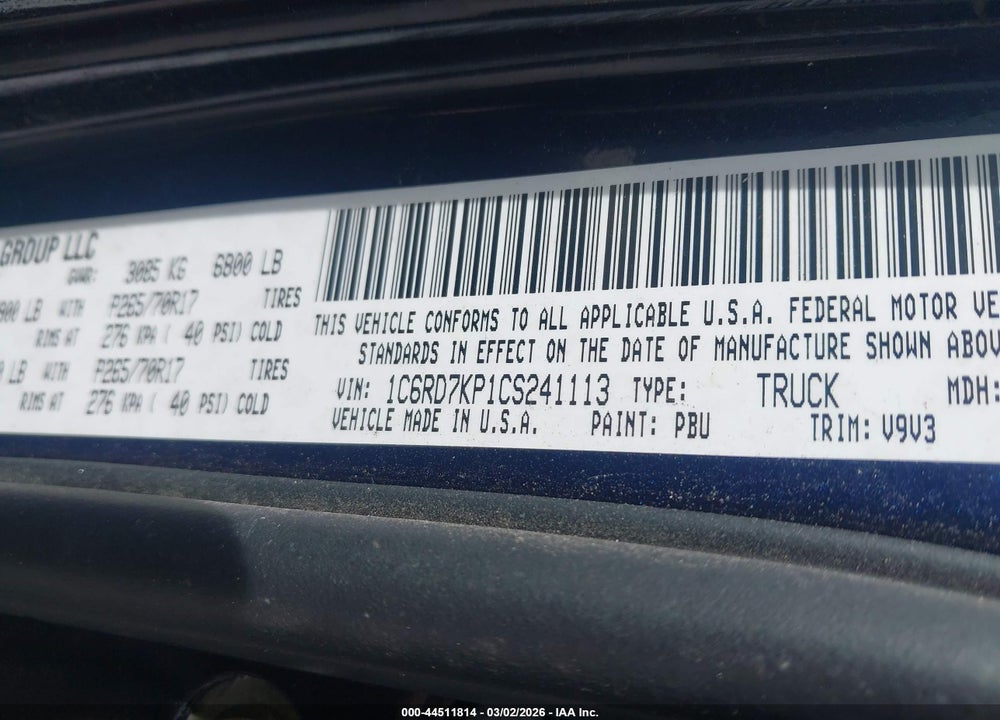 2012 RAM 1500 ST VIN: 1C6RD7KP1CS241113