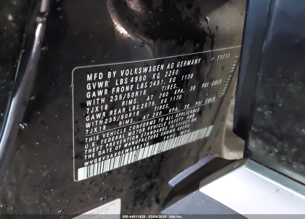 2014 VOLKSWAGEN TIGUAN SEL VIN: WVGBV3AX0EW556316