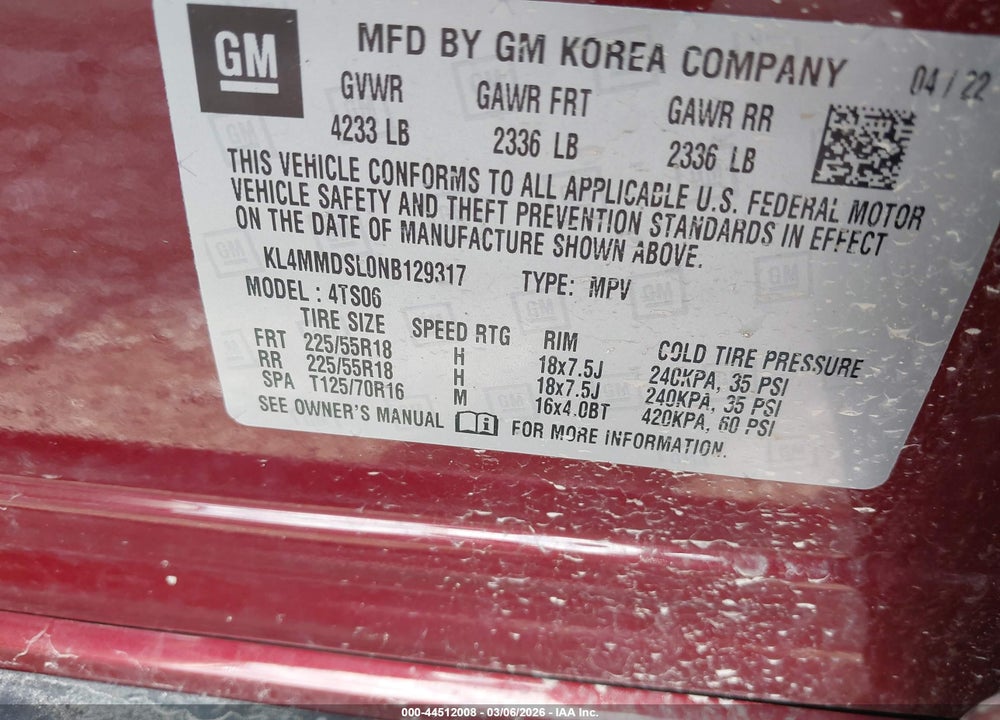 2022 BUICK ENCORE GX FWD SELECT VIN: KL4MMDSL0NB129317