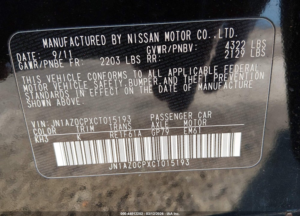 2012 NISSAN LEAF SL VIN: JN1AZ0CPXCT015193