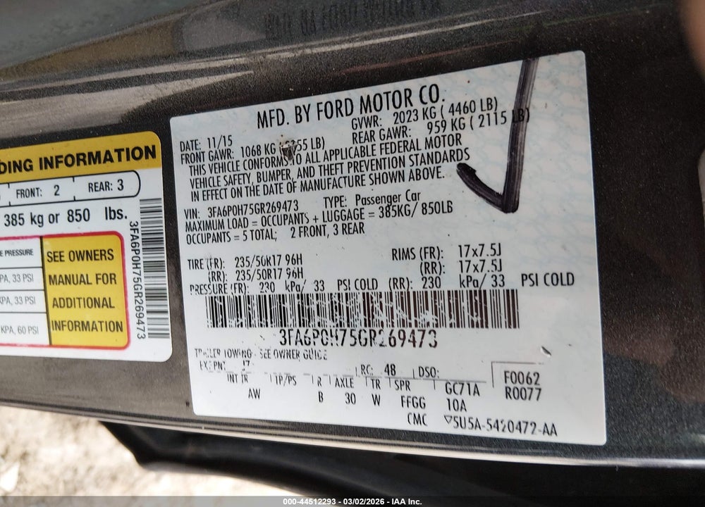 2016 FORD FUSION SE VIN: 3FA6P0H75GR269473