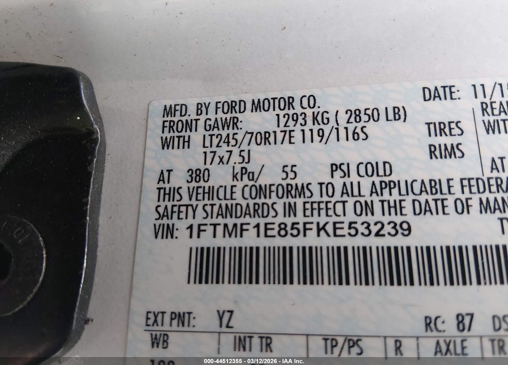 2015 FORD F-150 XL VIN: 1FTMF1E85FKE53239