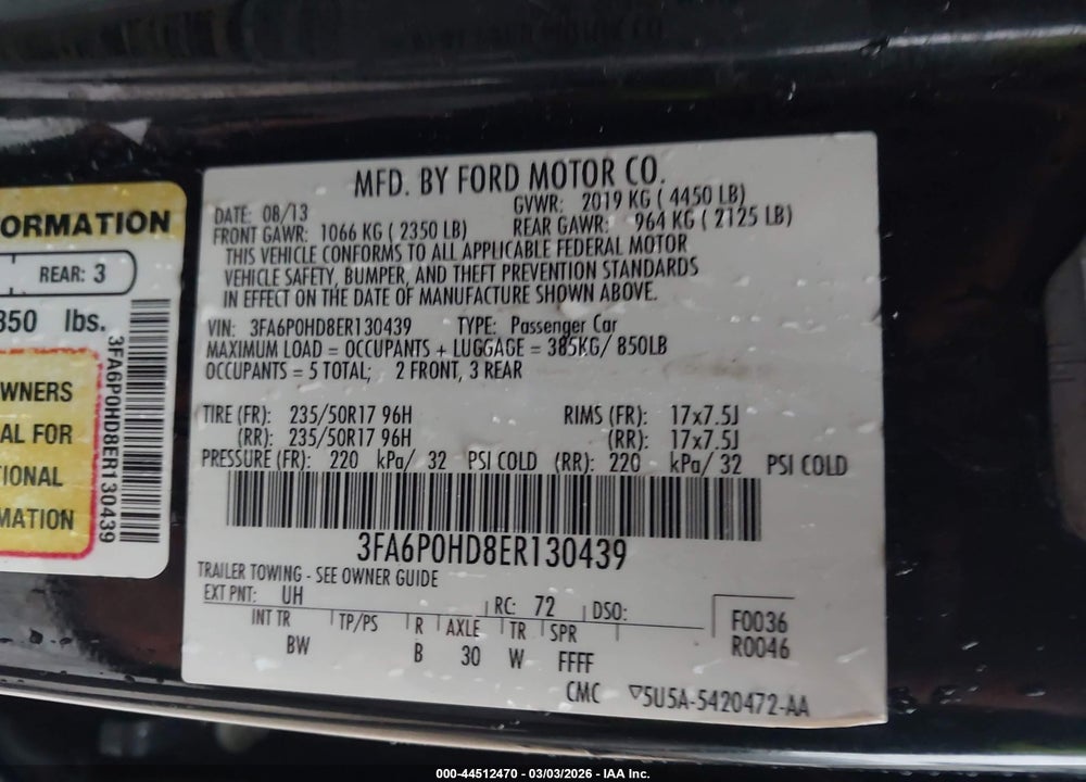 2014 FORD FUSION SE VIN: 3FA6P0HD8ER130439