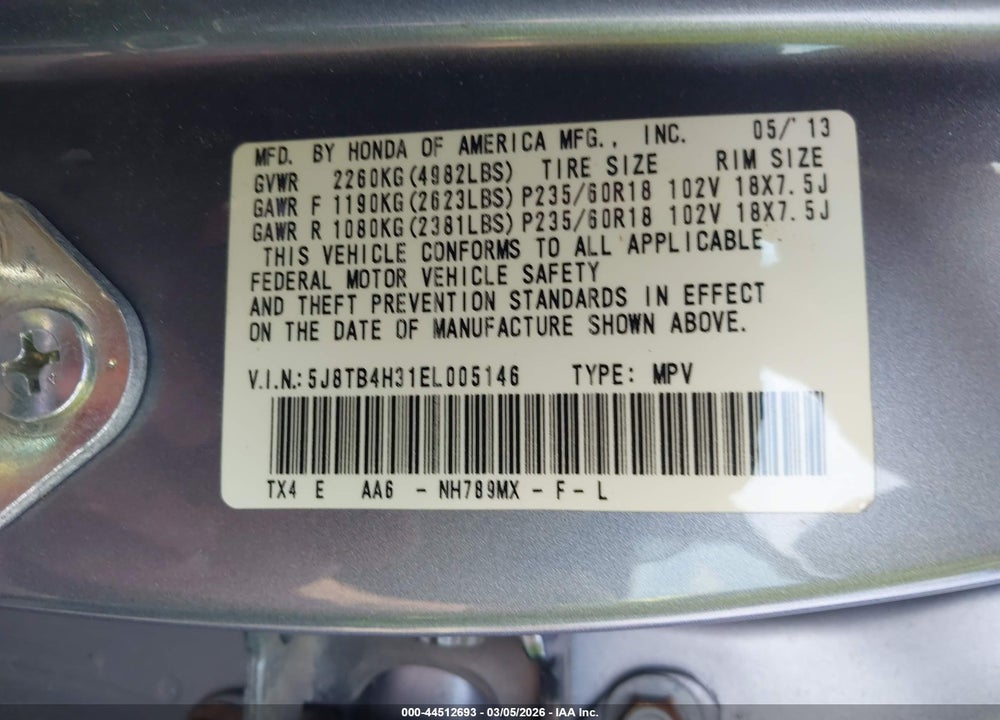2014 ACURA RDX VIN: 5J8TB4H31EL005146