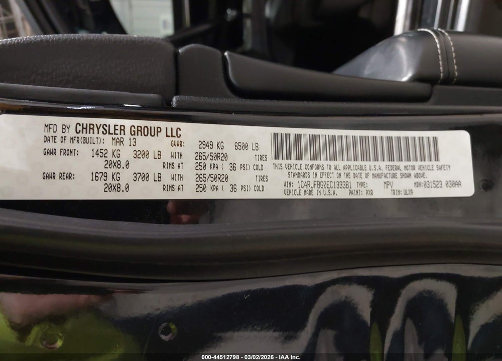 2014 JEEP GRAND CHEROKEE LIMITED VIN: 1C4RJFBG0EC133381