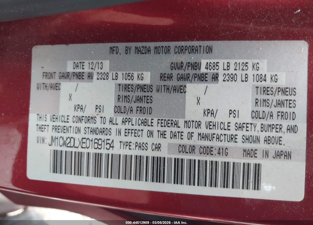 2014 MAZDA 5 GRAND TOURING VIN: JM1CW2DLXE0169154