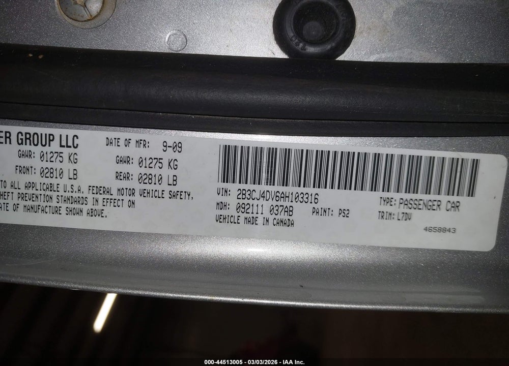2010 DODGE CHALLENGER SE VIN: 2B3CJ4DV6AH103316