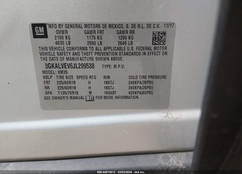 2018 GMC TERRAIN SLT VIN: 3GKALVEV6JL209538
