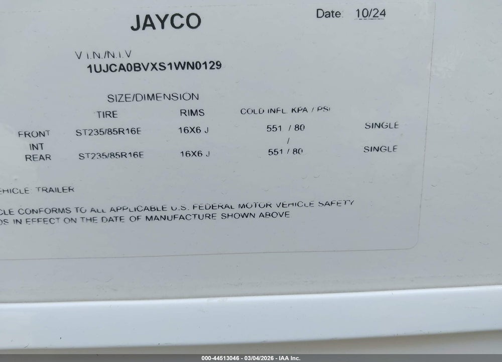 2025 EAGLE TRAVEL TRLR VIN: 1UJCA0BVXS1WN0129