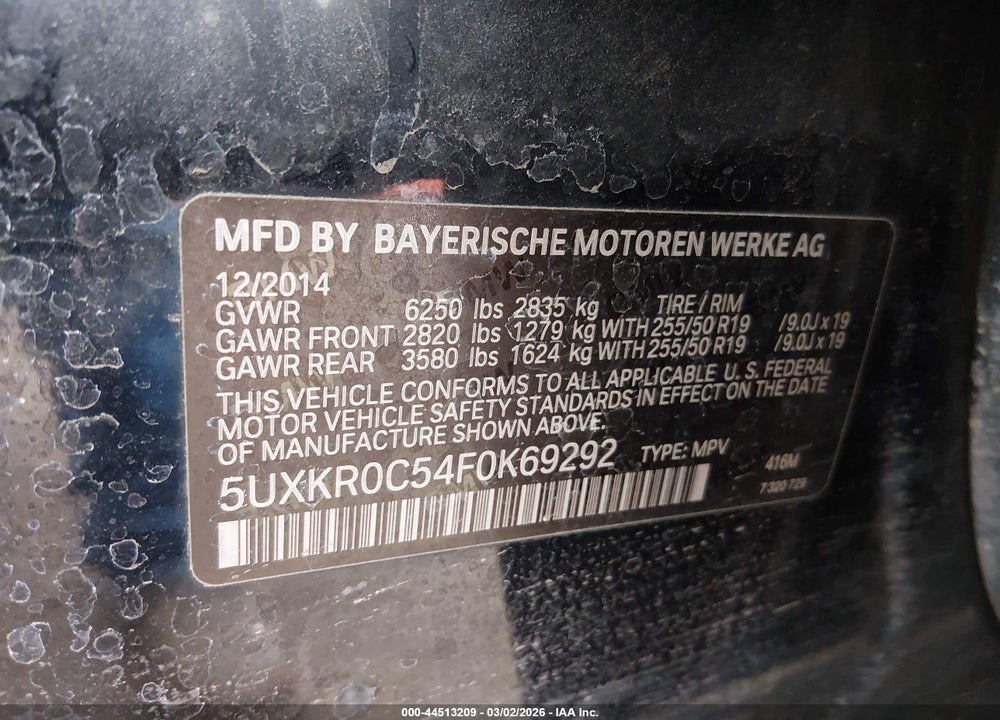 2015 BMW X5 XDRIVE35I VIN: 5UXKR0C54F0K69292
