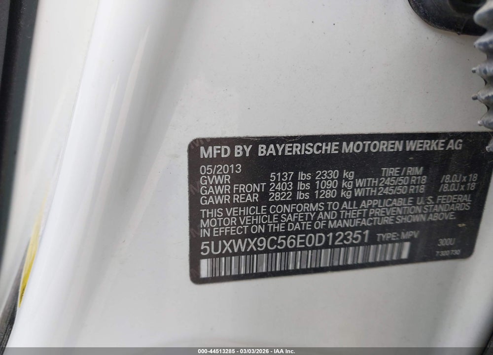 2014 BMW X3 XDRIVE28I VIN: 5UXWX9C56E0D12351