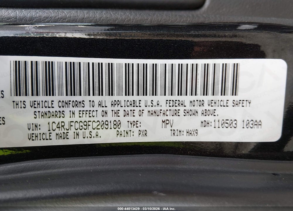 2015 JEEP GRAND CHEROKEE HIGH ALTITUDE VIN: 1C4RJFCG9FC209180