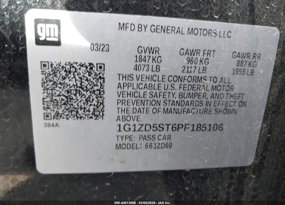 2023 CHEVROLET MALIBU FWD 1LT VIN: 1G1ZD5ST6PF185106