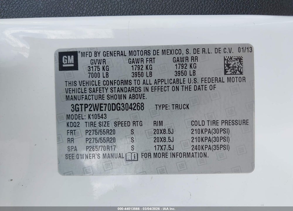 2013 GMC SIERRA 1500 SLT VIN: 3GTP2WE70DG304268